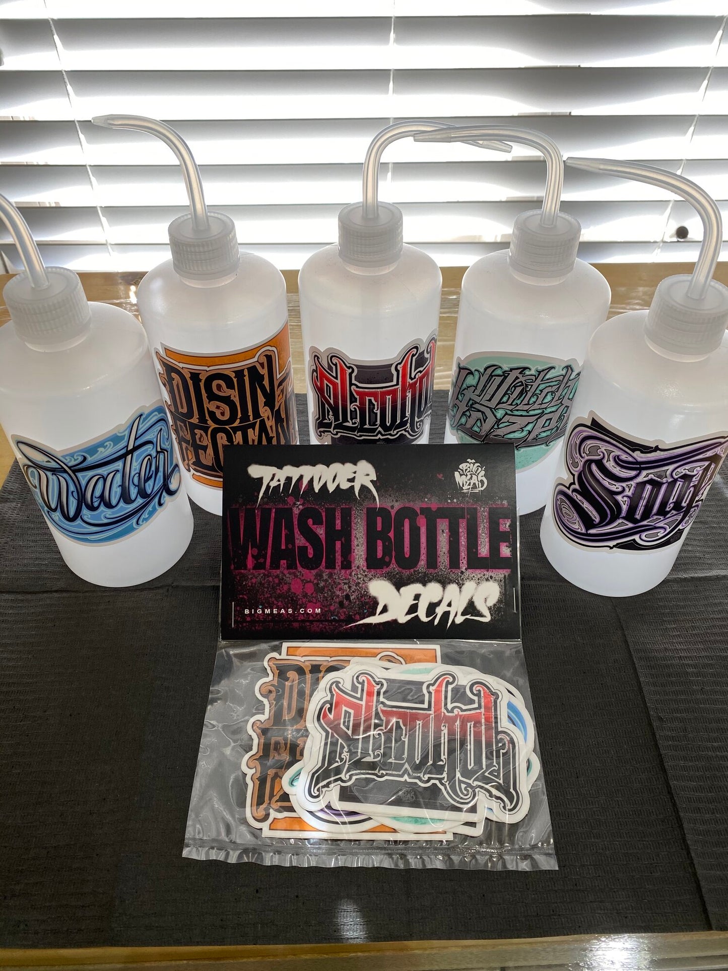 Tattooer Wash Bottle Decals - Set of 5